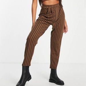 ASOS DESIGN Hourglass jersey tapered suit pant in chocolate gingham, size US 4